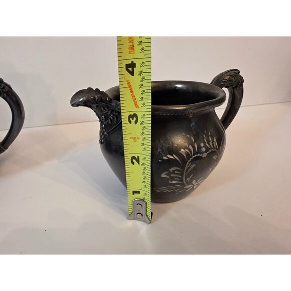 Vintage Forbes Silver Plated Sugar Bowl & Creamer Engraved Floral Ornate Handles - Picture 13 of 14